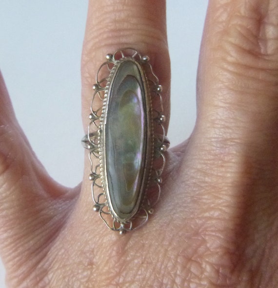 Sterling silver oval navette rainbow abalone shel… - image 9