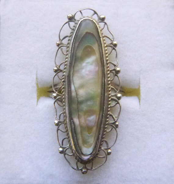 Sterling silver oval navette rainbow abalone shel… - image 5