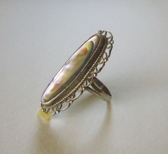 Sterling silver oval navette rainbow abalone shel… - image 3
