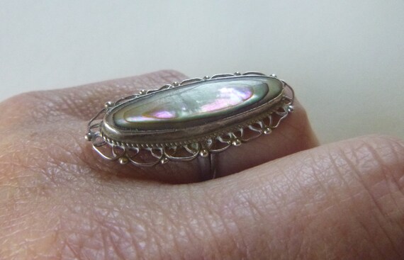 Sterling silver oval navette rainbow abalone shel… - image 8