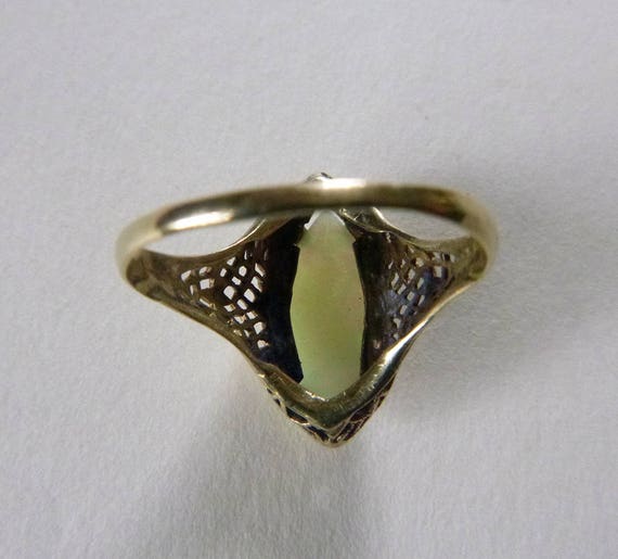 Art Deco yellow gold navette white opal floral op… - image 5