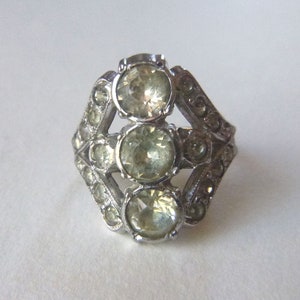 Art Deco two tone sterling and gold filled foiled paste antique engagement ring Uncas size 5.25