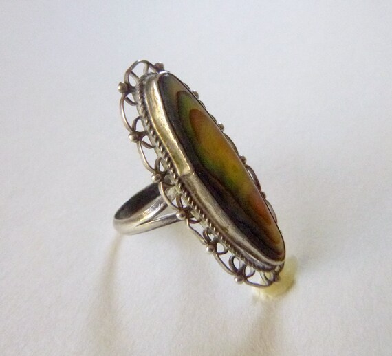 Sterling silver oval navette rainbow abalone shel… - image 4