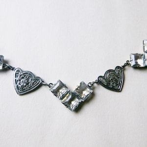Art Deco filgree and open back square crystal rhodium plate choker paste necklace Czech