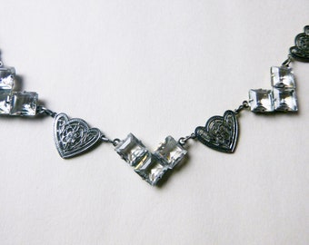 Art Deco filgree and open back square crystal rhodium plate choker paste necklace Czech