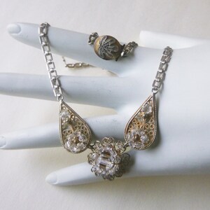 Cantenille filigree flower crystal bead drop choker necklace Art Deco period