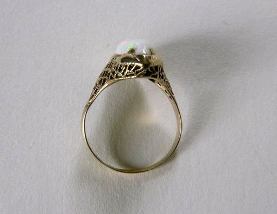 Art Deco yellow gold navette white opal floral op… - image 4