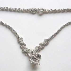 Art Deco pot metal rhinestone paste pave bow antique bridal choker circa 1930s