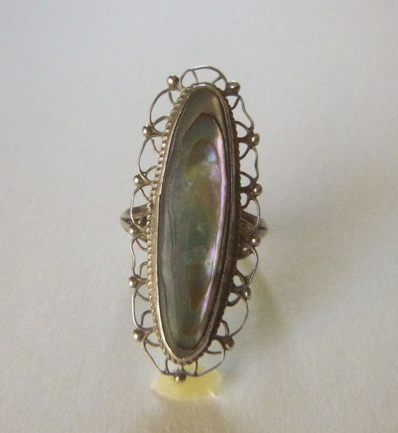 Sterling silver oval navette rainbow abalone shel… - image 2