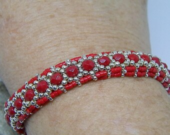 Red and silver hand-woven bracelet