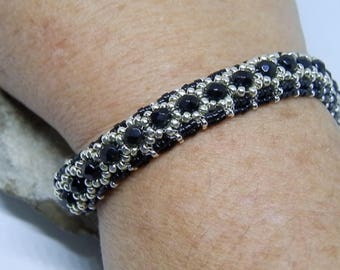Black and silver hand-woven bracelet