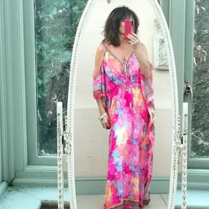 Kaftan Heaven, stunning new print, cold shoulder , maxi kaftan dress  , the ST TROPEZ , the perfect beach holiday / cruise dress .