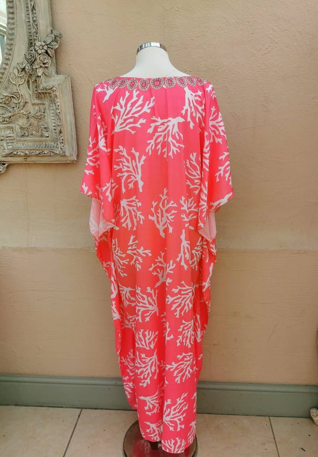 Kaftan Heaven Coral and White 'coralie' Silky Maxi - Etsy