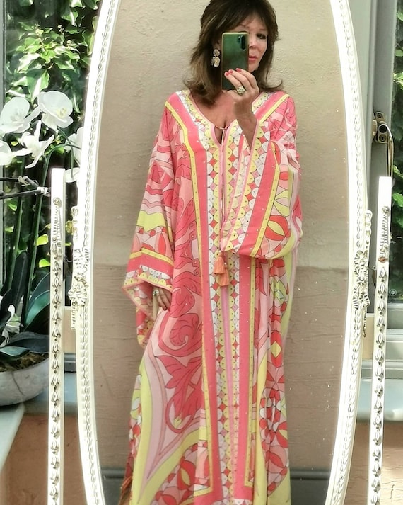 The Kaftan Heaven New amalfi Peach and Lemon Print Maxi Kaftan Dress Resort Kaftan Luxury Holiday Glamorous Beach Cover up Etsy Canada