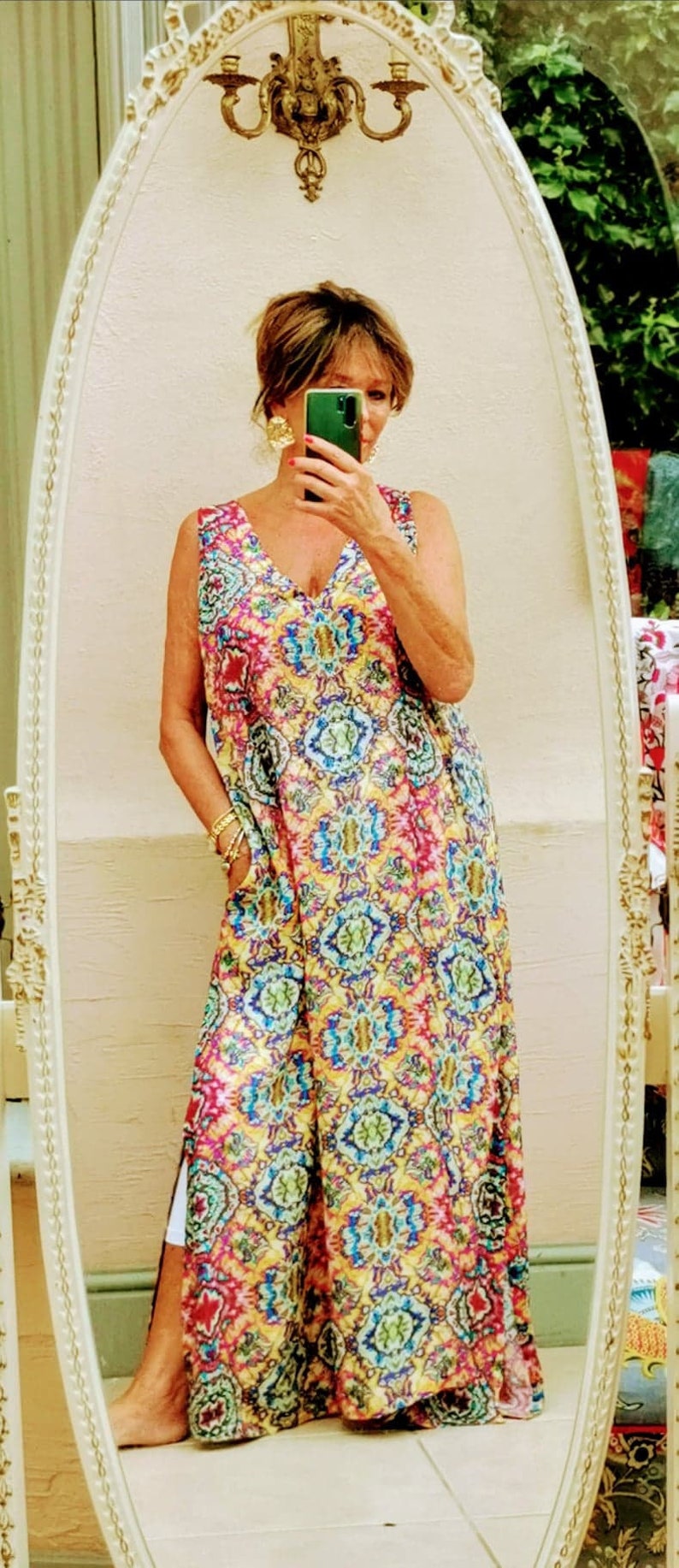tie dye maxi kaftan dress in beautiful soft silk crepe finished with crystals by Kaftan Heaven Sofia