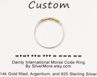 Custom Morse Code Ring, Secret Message, Sterling Silver
