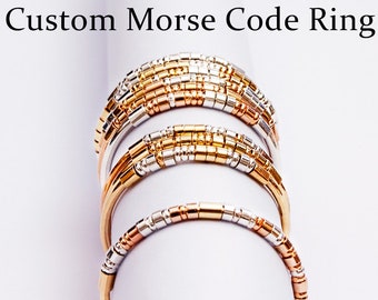 Custom Morse Code Ring, Secret Message, Gold Filled or Argentium Silver