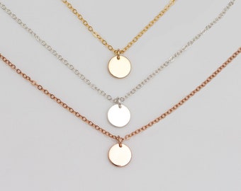 Simple Dainty Tiny Dot Disc Necklace, Sterling Silver, Gold Filled, Rose Gold Disc Necklace (6mm Disc)