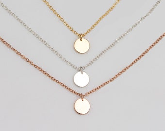 Dainty Dot Disc Necklace, Sterling Silver, Gold Filled, Rose Gold (6mm)