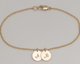 Personalized Initial Disc Bracelet, 14K Gold Filled Rolo Chain, Gift for Mom
