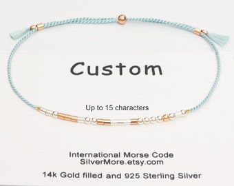 Personalized Morse Code Bracelet, Silk Cord, Gold Filled or Sterling Silver
