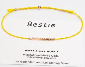 BESTIE Morse Code Bracelet, Sterling Silver, BFF Gift