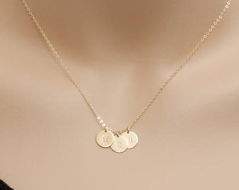 Hand Stamped Initial Disc Necklace, Sterling Silver, Gold Filled