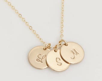 Personalized Initial Disc Necklace, Sterling Silver, Gold Filled, Monogram