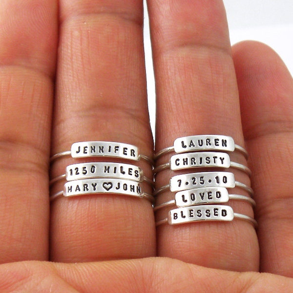 Personalized Ring, Dainty Name Ring, Stacking Name Ring, Date Ring, Inspiration Ring, Motivation Ring