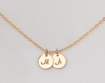 Personalized Initial Disc Necklace, 14K Gold Filled, Stamped Monogram (6mm Discs)