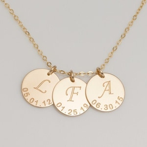 Personalized Initial and Date Necklace, Initial Birthdate Necklace - Gift for Mom, Mother, Grandma Necklace (1/2 inch or 12.7mm Disc)