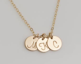 Stamped Initial Disc Necklace, Personalized Sterling Silver Monogram (7mm)