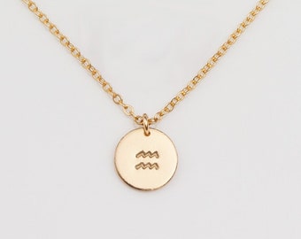 Gold Filled Zodiac Sign Necklace, Stamped Astrological Disc