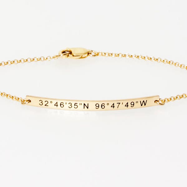 Bracelet de coordonnées • Bracelet gps longitude latitude • Bracelet barre d’or • Cadeau de demoiselles d’honneur • Bracelet de localisation mémorable • Mariage