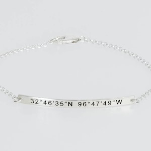 Coordinate Bracelet, Sterling Silver Bar Bracelet, Roman Numerals Bracelet, Personalized Bracelet, Name Bracelet, Dainty Skinny Bar