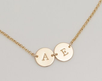 Personalized Initial Disc Necklace - Sterling Silver Rolo Chain