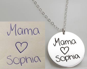 19mm (3/4") Sterling Silver Actual Handwriting Disc Necklace, Signature Necklace, Handwritten Necklace, Memorial Necklace