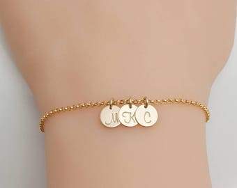 Personalize Initial Disc Bracelet, Dainty Child Initial Bracelet, Gift for Wife, Mom and GrandMa (7mm Discs)