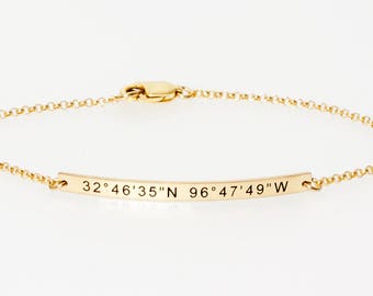 Coordinate Bracelet • GPS Longitude Latitude Bracelet • Gold Bar Bracelet • Bridesmaids Gift • Memorable Location Bracelet • Wedding