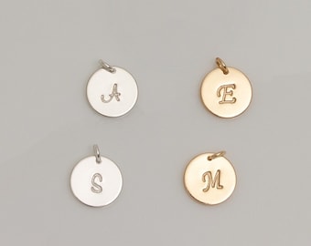 Initial Disc Charm (9.5mm) Only • Sterling Silver, Gold Filled, and Rose Gold disk