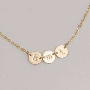 Tiny, Dainty Discs (7mm) Necklace - Hand Stamped Personalized Disc Initials Necklace, Kids Initial Necklace