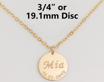 Name Date Necklace, Birthdate Necklace, Personalized Necklace - Gift for Mom, Mother, Grandma Necklace (3/4 inch or 19.1mm Disc)