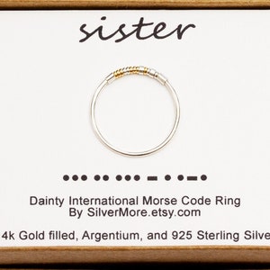SISTER Morse Code Ring, Gift for any sister in 14K Gold Filled, 14K Rose Gold Filled, or Sterling Silver