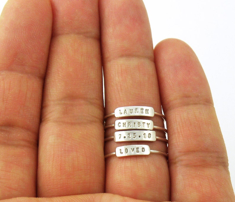 Personalized Ring Dainty Name Ring Stacking Name Ring Date Etsy