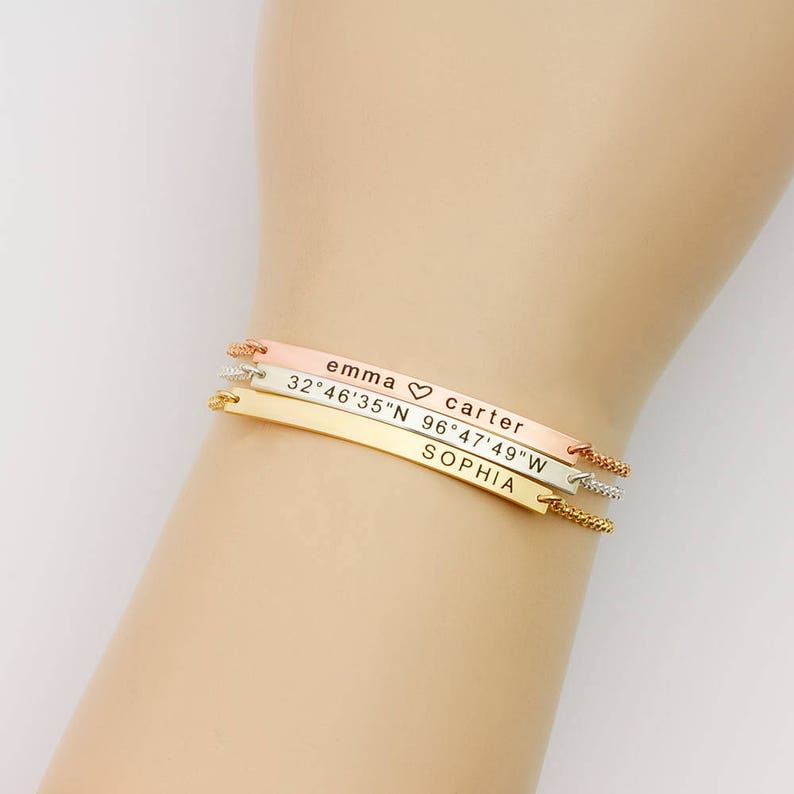 Coordinate Bracelet, Sterling Silver Bar Bracelet, Roman Numerals Bracelet, Personalized Bracelet, Name Bracelet, Dainty Skinny Bar image 5