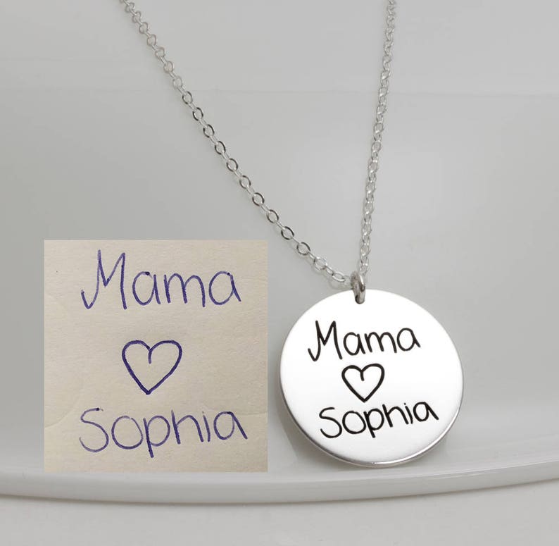34 19mm Signature Necklace Memorial Charm Handwritten Necklace Sterling Silver Actual Handwriting Disc Charm Only