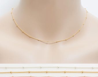 Dainty Satellite Chain Choker, Sterling Silver, Gold, or Rose Gold Beaded Satellite Chain for Layering, Dew Drop Layering Necklace