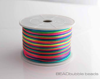 1mm Satin Cord Bright Multi Coloured, Jewellery Making Cord, Kumihimo Cord, 5 Metres (approx 16.4 ft)