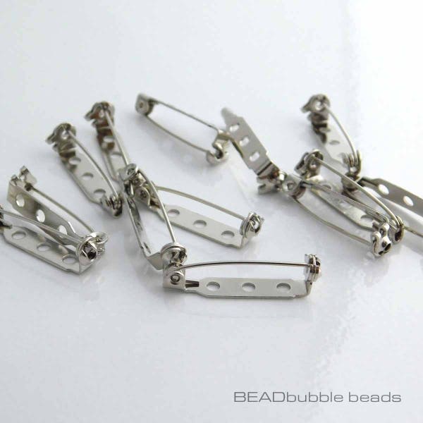 26mm Silver Tone Brooch Pin Backs With Safety Catch, Pack of 15, Findings for Jewellery Making