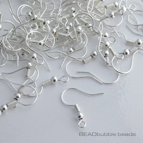 Boucles d'oreilles crochets plaqués argent brillant 18 mm sans nickel crochets d'oreilles x 50 paires (100 fils d'oreille) résultats de fabrication de bijoux